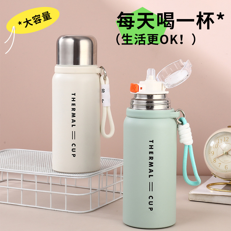 Customized 316 stainless steel bouncing insulated cups, portable double drinking cups, car one-button lid opening and rope lifting water bottles wholesale details Picture
