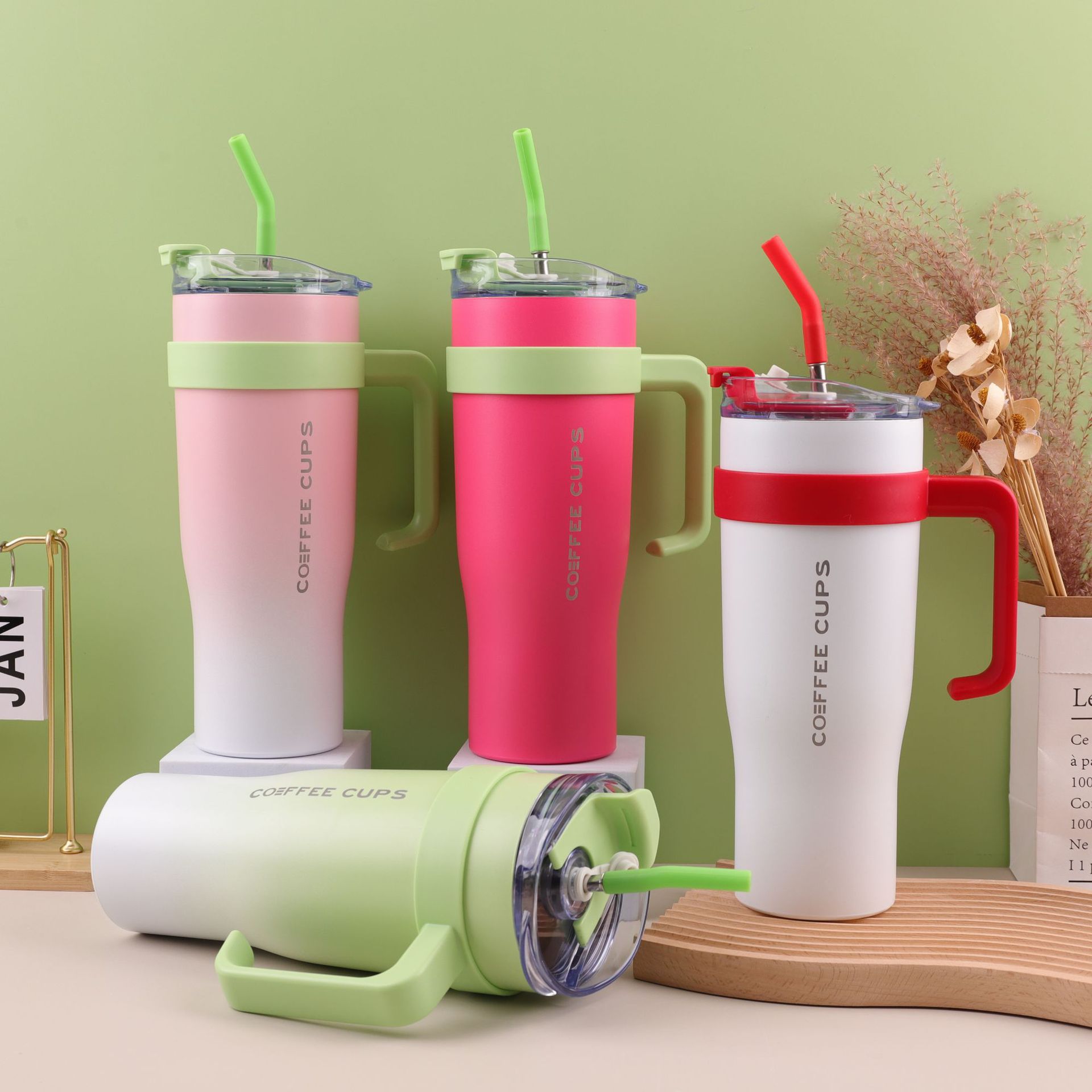 New cross-border giant 40oz304 stainless steel car cup, insulated cup, large-capacity straw handle, ice cup details Picture