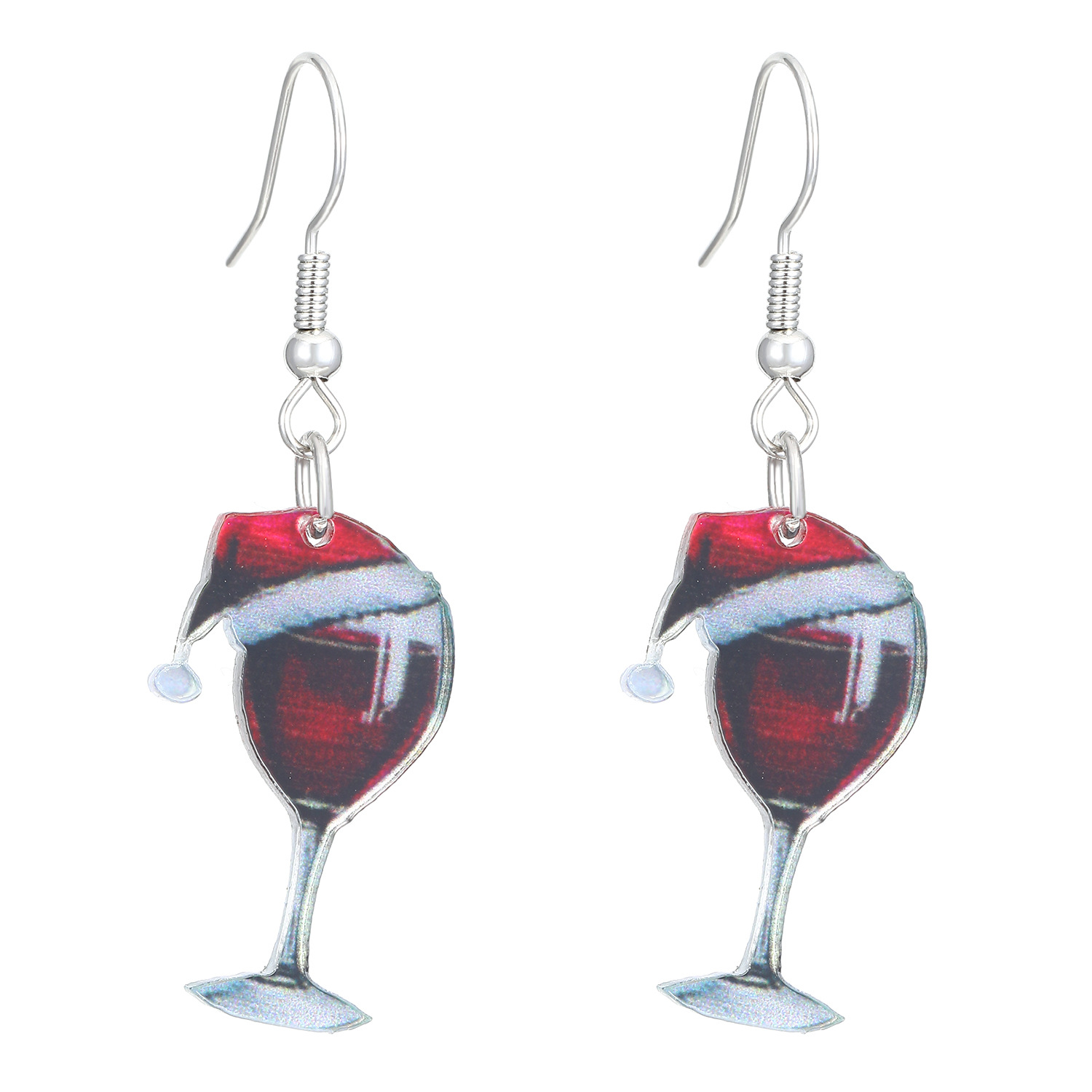 European and American cross-border Christmas wine glass pendant earrings, female cartoon acrylic red Christmas hat earrings, Christmas earrings Item Picture