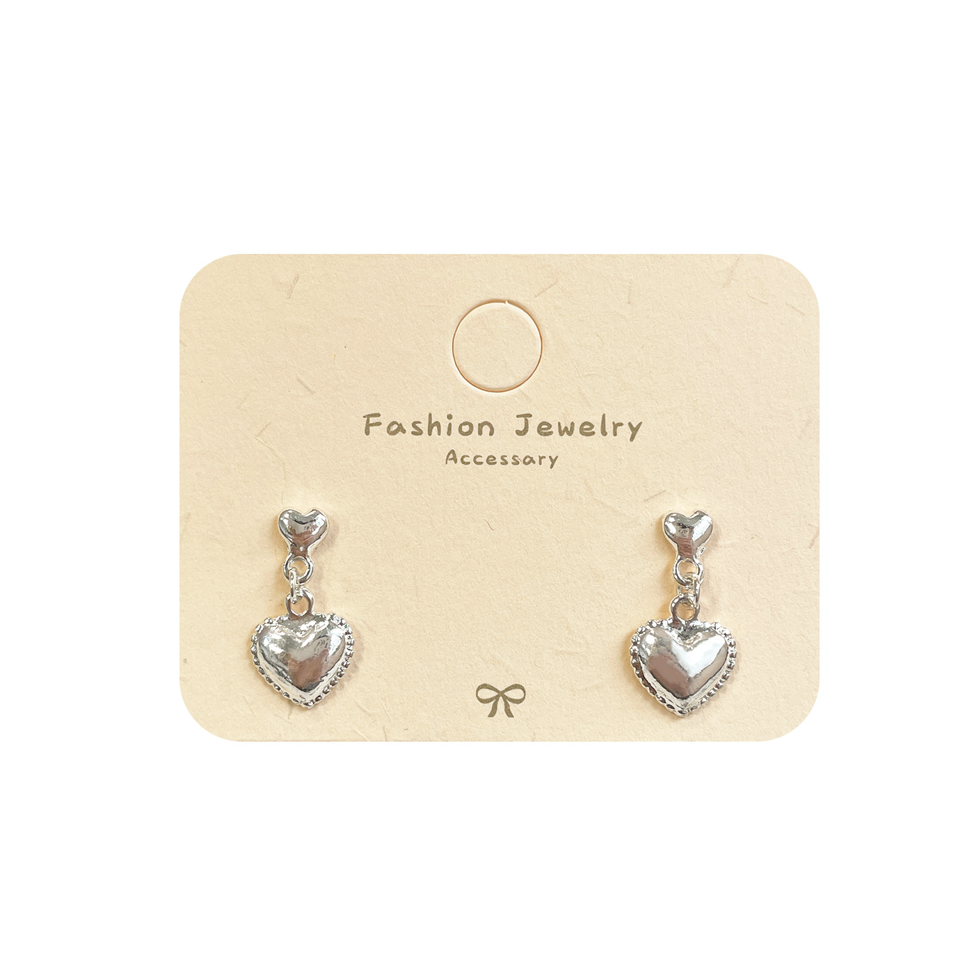 Sweet bow, simple and exquisite heart-shaped pendant earrings, women's silver needle, elegant and versatile, daily student small stud earrings Item Picture