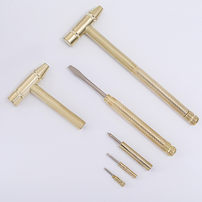 6-in-1 copper-plated hammer, multi-functional hammer, screwdriver, mini copper hammer, household small hammer, small hammer, convenient for daily household use full figure