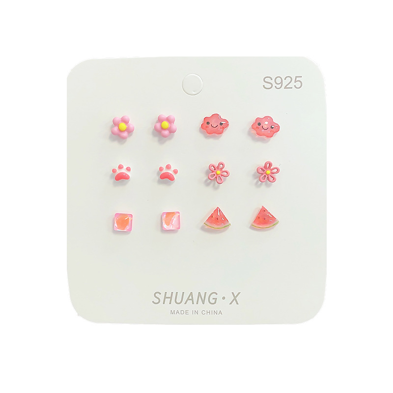 Fresh small stud earrings, no repetition for a week collection of stud earrings, women's silver needle, small and exquisite floral earrings wholesale in Yiwu Item Picture