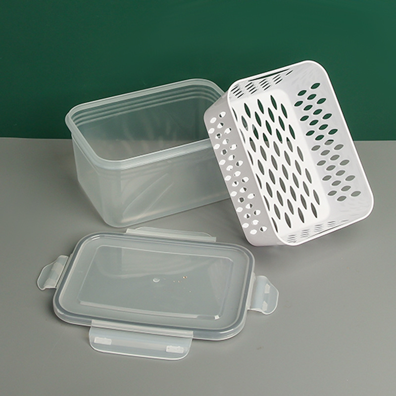 Wholesale of household food storage and preservation boxes, kitchen and refrigerator draining baskets, storage boxes, thickened plastic draining and preservation boxes Specification drawing