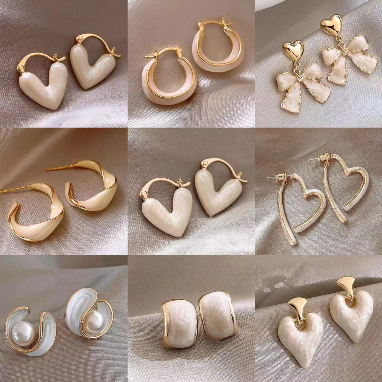 French cream-colored heart-shaped pearl earrings, a niche design for women, are a new bestseller in 2024, exuding an exquisite and elegant charm full figure
