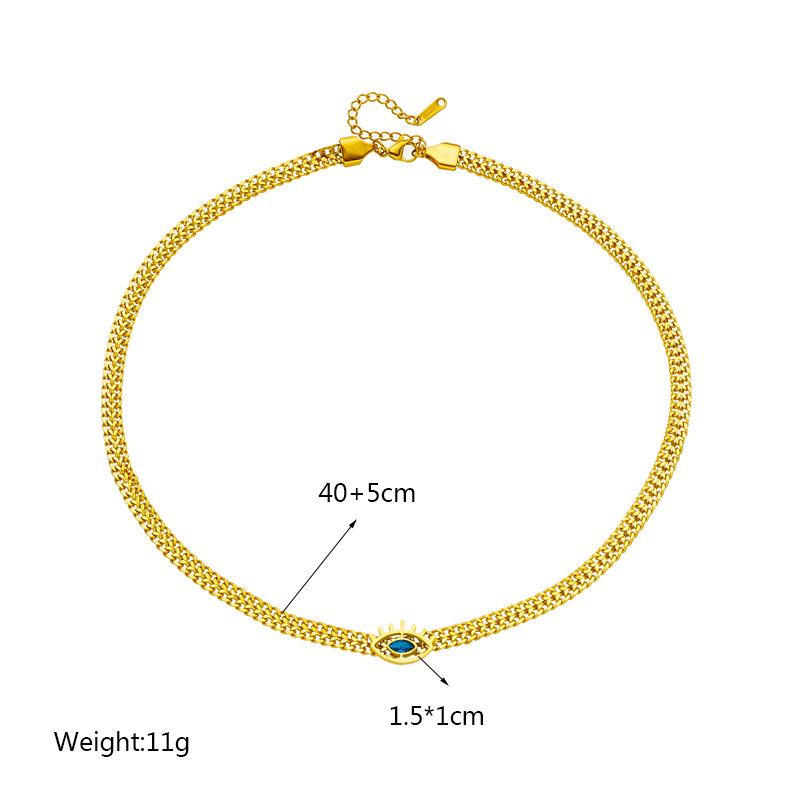 A new, simple, creative and personalized, hollowed-out blue eye titanium steel metal chain hip-hop necklace from Europe and America Application Scenario
