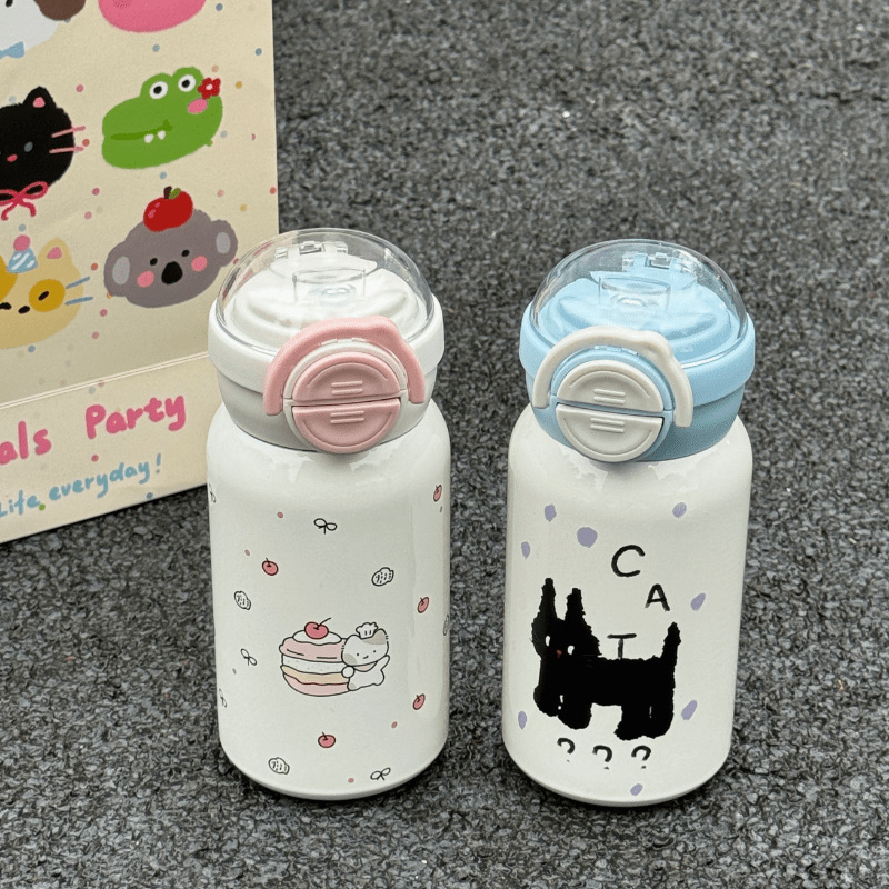 Straws, water cups, insulated cups for girls, 2024 new high appearance level, double-drinking cups, cute for students to go to school, kt cat Specification drawing