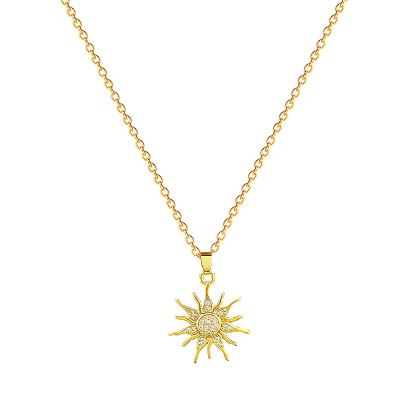 【 Titanium Steel 】 European and American sunflower full diamond light luxury style, luxurious full diamond necklace, versatile for women, collarbone chain, titanium steel Item Picture