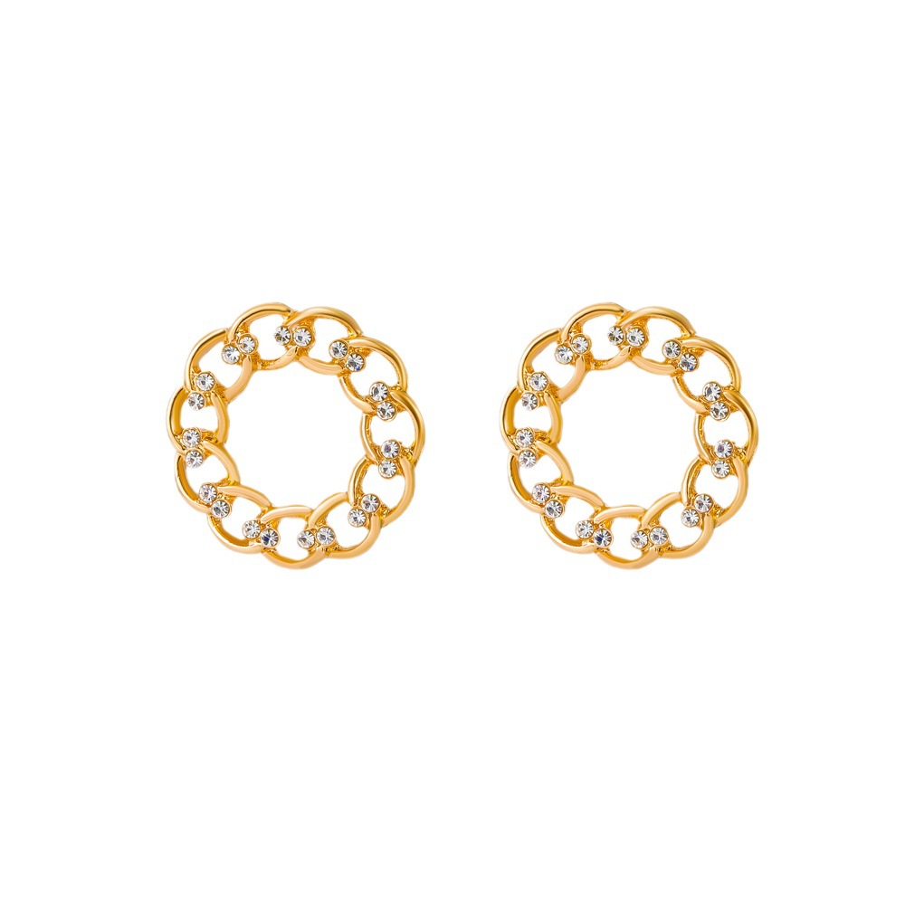 European and American InS-style twisted round stud earrings, women's unique and elegant hollowed-out diamond-encrusted geometric earrings, cross-border best-selling earrings Item Picture