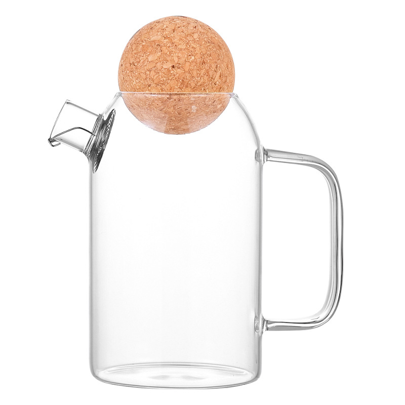 Wholesale of new teapots, storage jars, high borosilicate glass transparent sealed jars, spherical wooden stoppers, cold and heat resistant beverage POTS Item Picture