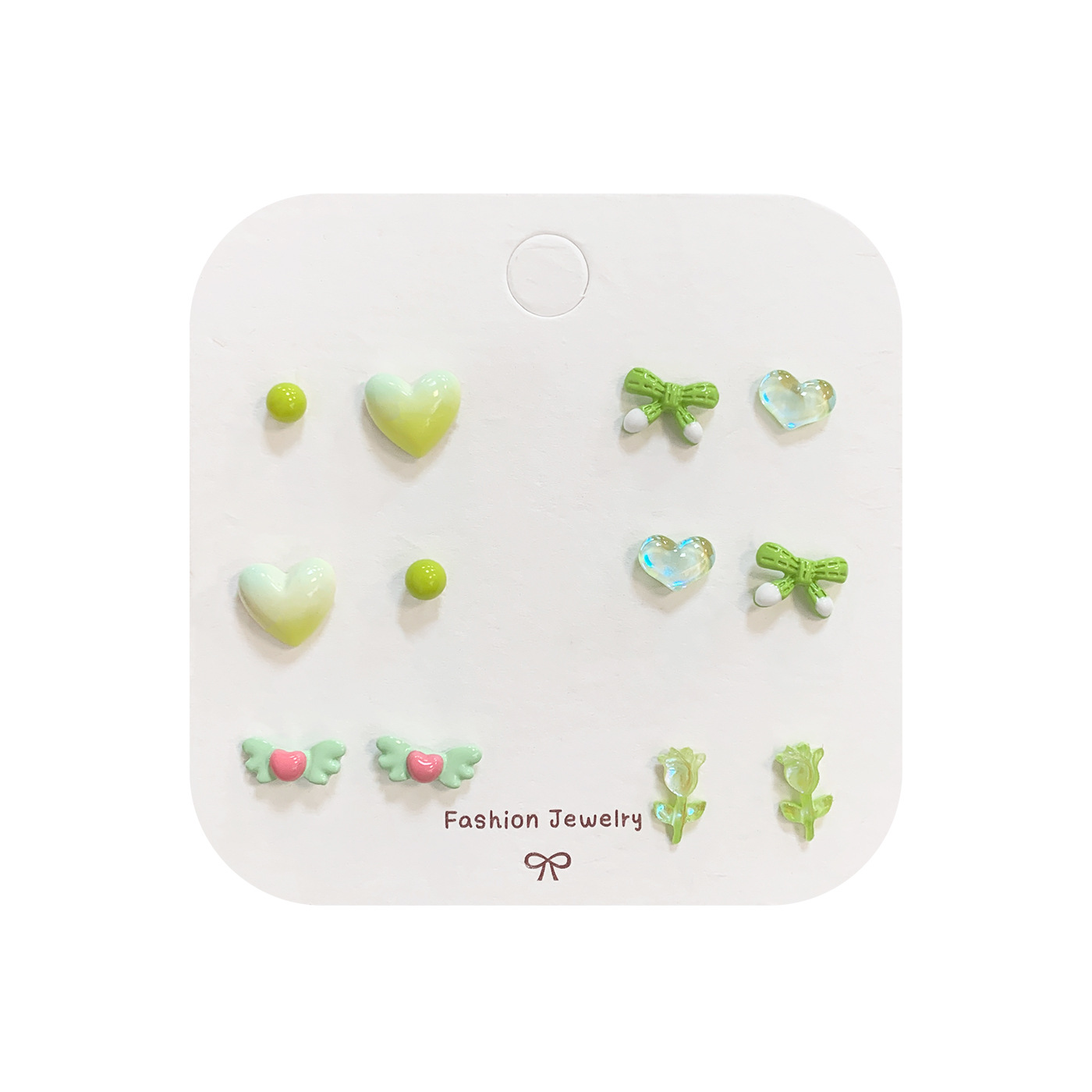 Summer fresh and cute Little Bear balloon Stud six-piece set for girls silver needle, small, cute and versatile student earrings Item Picture