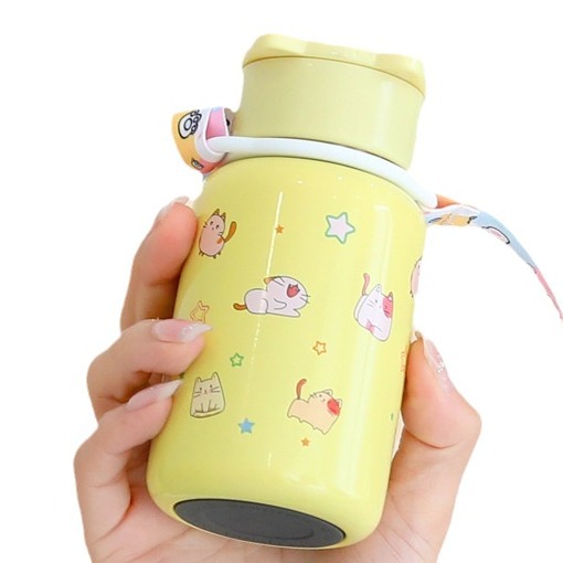 High appearance level cartoon cute cat, 304 stainless steel insulated cup, crossbody strap, mini water cup, 180ml for students Item Picture