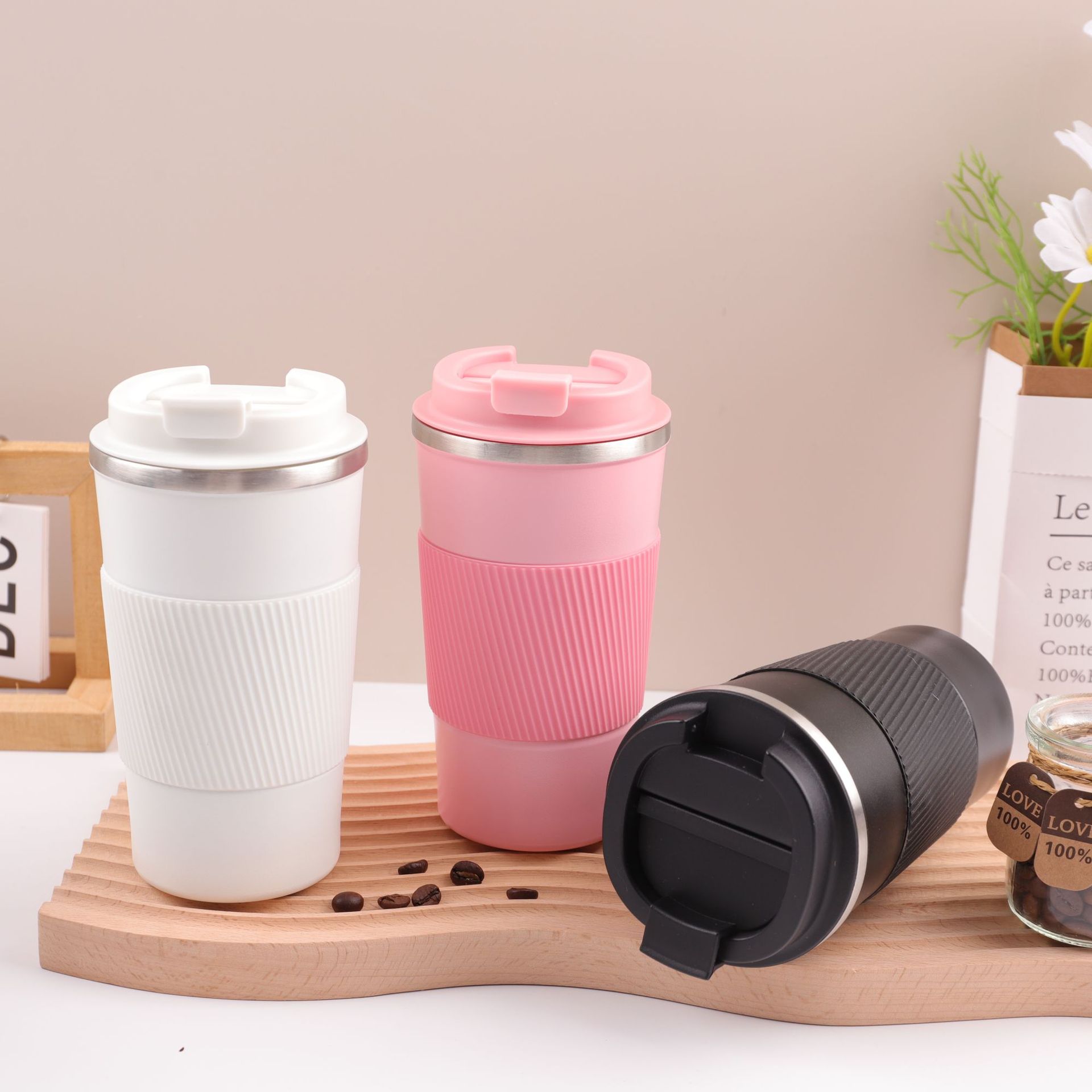 Cross-border 304 stainless steel coffee cups, double-layer vacuum insulated cups, office mugs, outdoor leisure car water cups details Picture