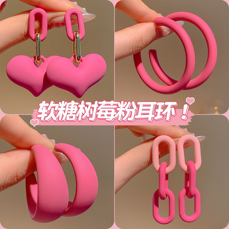 Dopamine rose pink earrings, a niche design for women, high-end stud earrings, a new 2024 trendy light luxury bestseller full figure