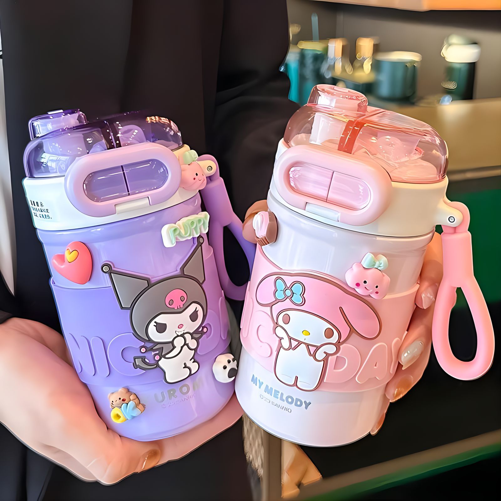 Sanrio children's insulated cup, 316 stainless steel water cup for girls, cute student straw cup, double-drinking coffee cup full figure