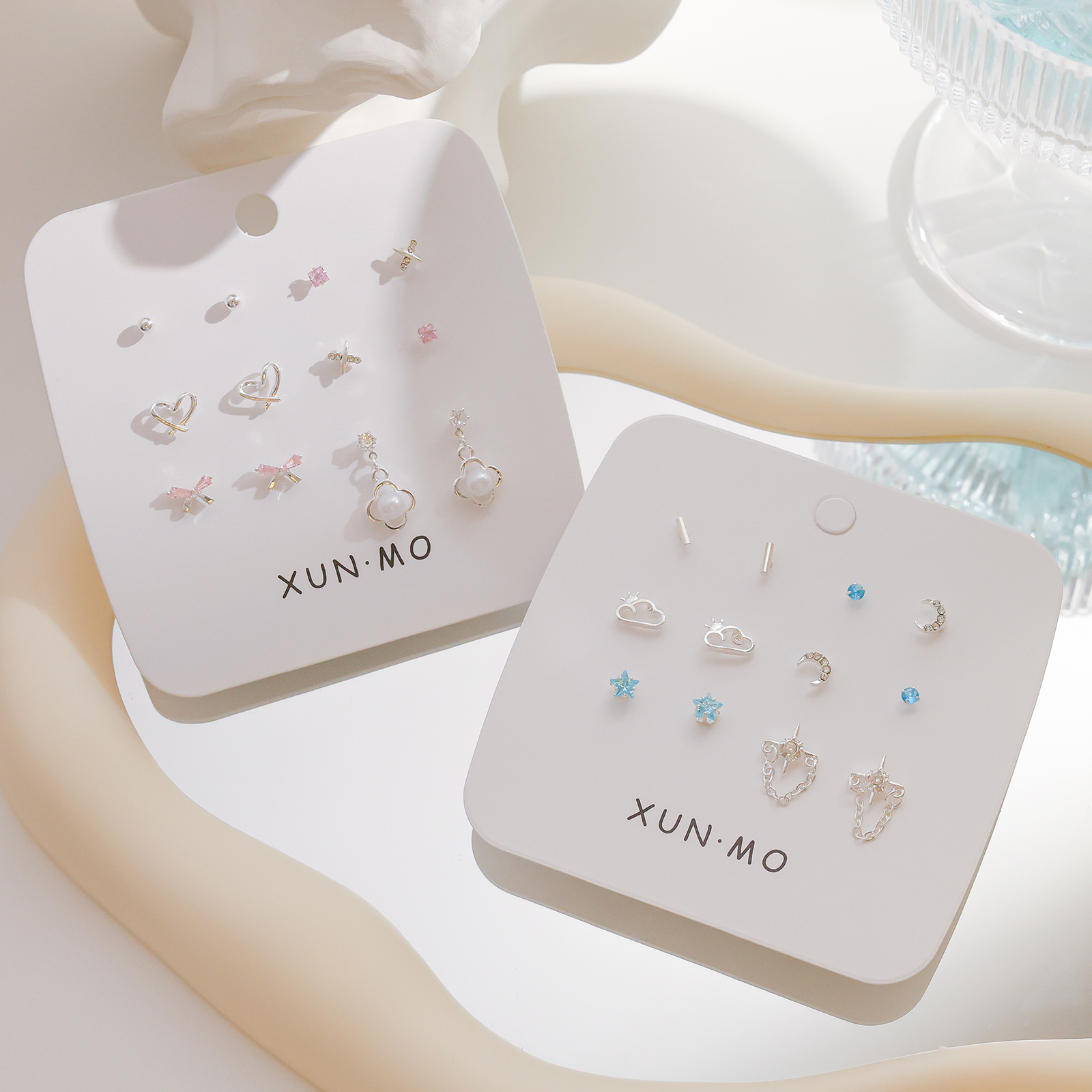 Sweet and Cool Aurora Exquisite silver needle stud earrings, versatile and elegant earrings for women, new heart-shaped set pendants and earrings wholesale full figure