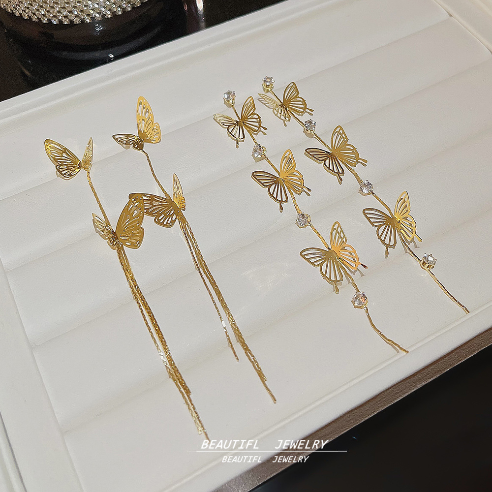 925 Silver Needle Super Fairy Butterfly tassel Earrings, new style, unique and versatile stud earrings, fashionable and high-end earrings for women Application Scenario
