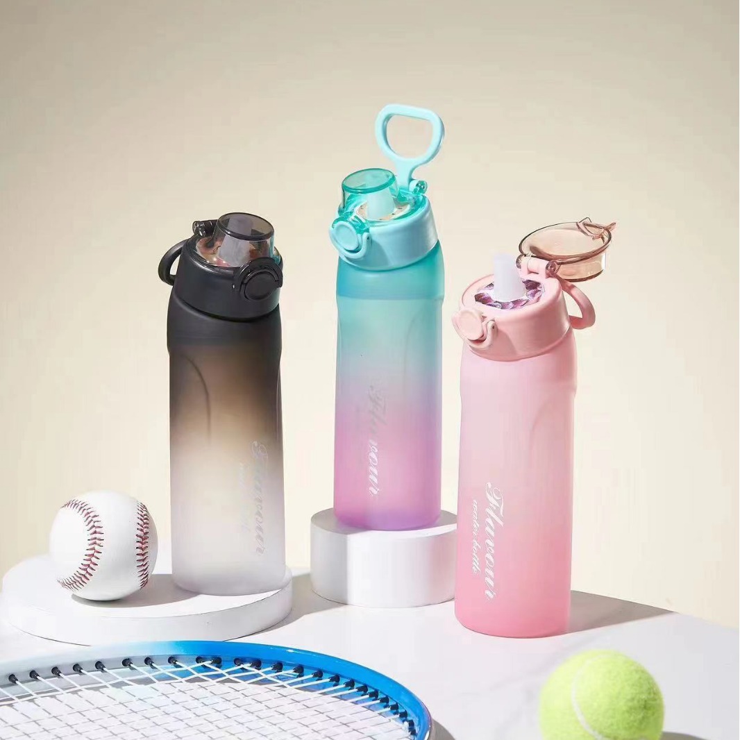 Cross-border bestseller, playful fruit-flavored water bottle, frosted gradient, 0-sugar, 0-calorie extract fragrance straw, two-color gradient plastic water cup Application Scenario