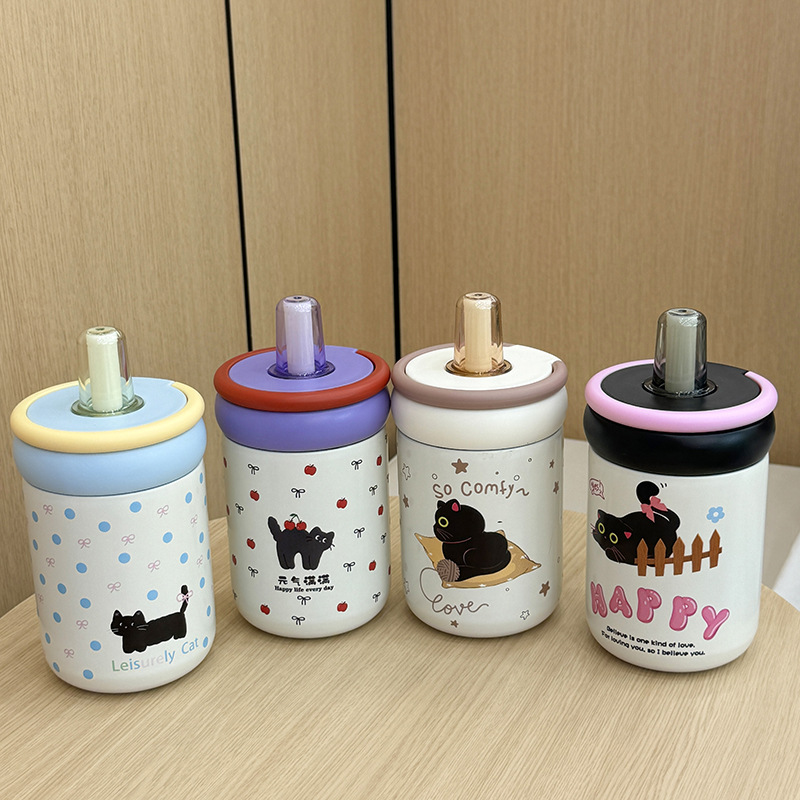 Small, simple and cute kitten thermos cup, high-end and exquisite portable water cup, stainless steel drinking cup for easy access details Picture