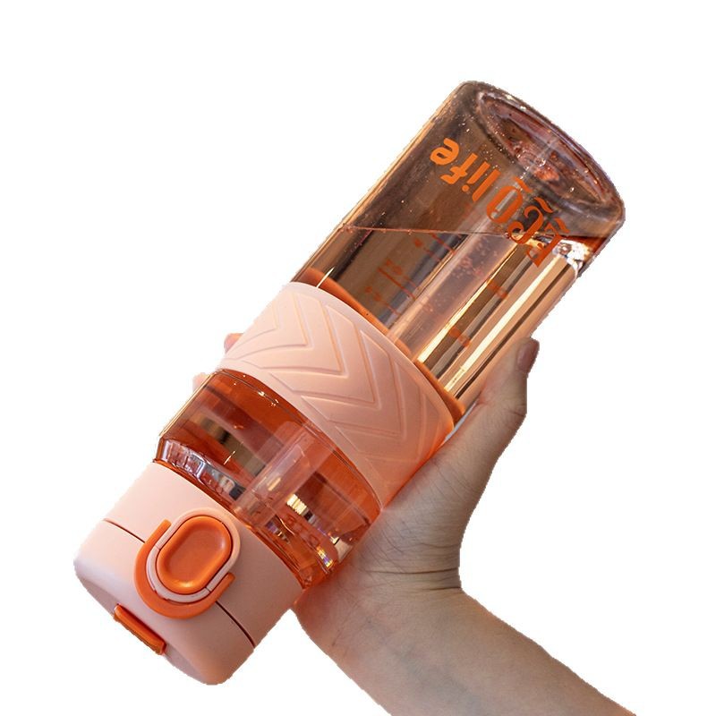 Summer large-capacity double-drinking straw cup, single-layer anti-drop plastic cup, simple outdoor fitness portable sports water bottle Item Picture