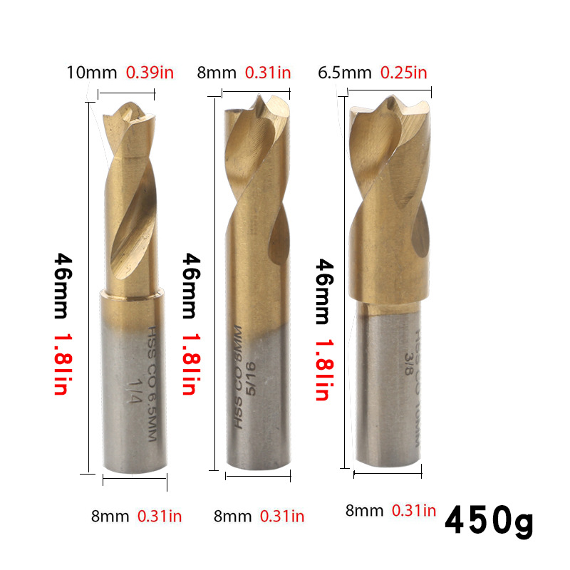 Spot welding drill bit, titanium-coated high-speed steel, hand drill straight handle, cobalt-containing automotive sheet metal removal weld point drill bit undefined