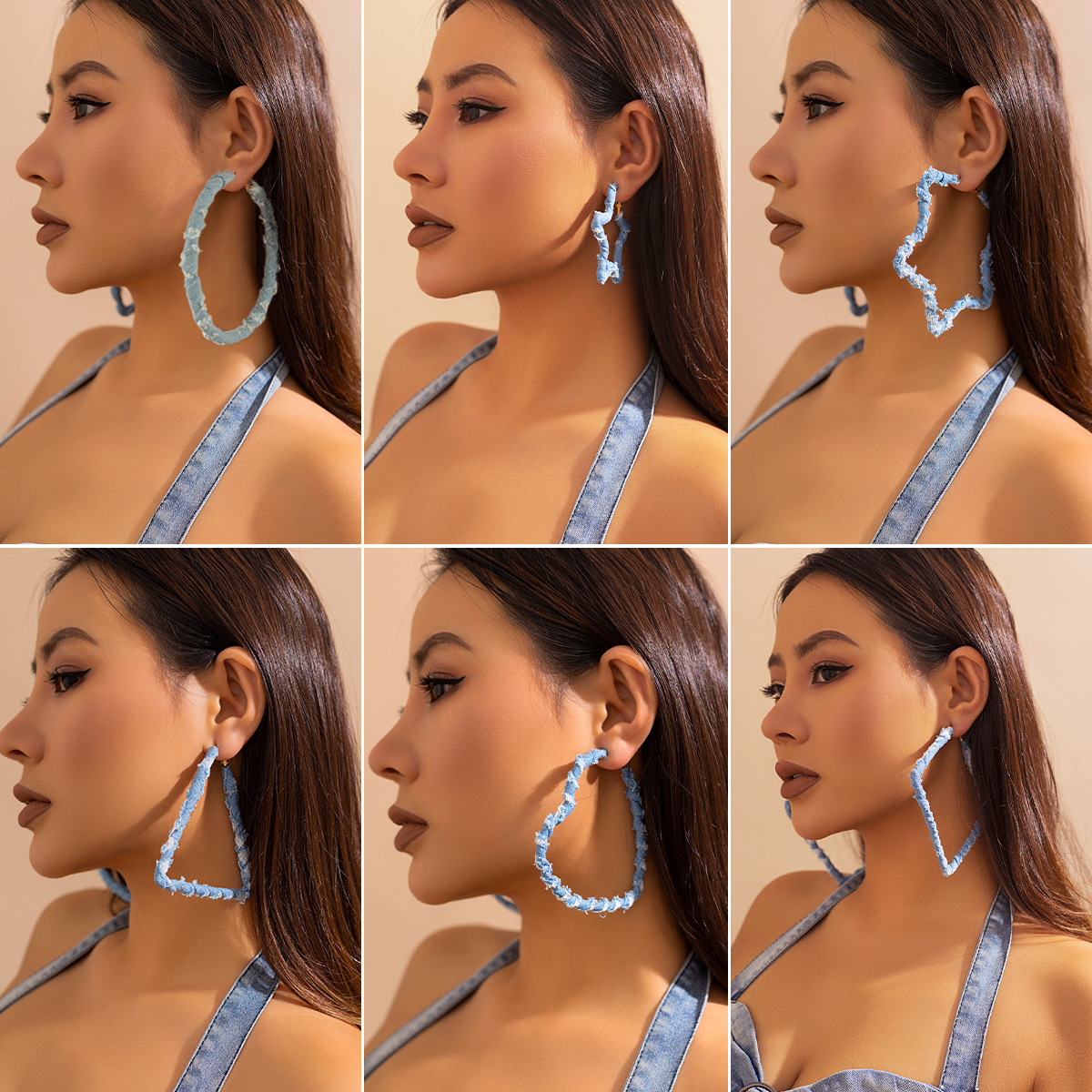 European and American niche design sense geometric ring earrings French denim retro large earrings cross-border earrings details Picture