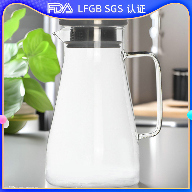 Wholesale high borosilicate glass cold water kettles in stock, large capacity, modern and simple, flat square handle, glass tied kettle full figure