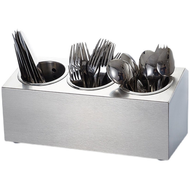 Stainless steel knife and fork box, tableware knife stand, bucket storage box, compartments knife, fork and spoon draining, chopstick holder, milk tea shop collection box Item Picture