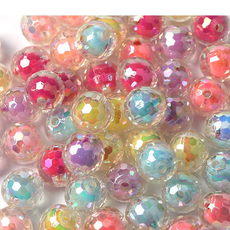 diy multi-faceted acrylic beads accessories, electroplated ab iridescent straight hole beads, hair tie, hair accessory, stringing beads, loose beads details Picture
