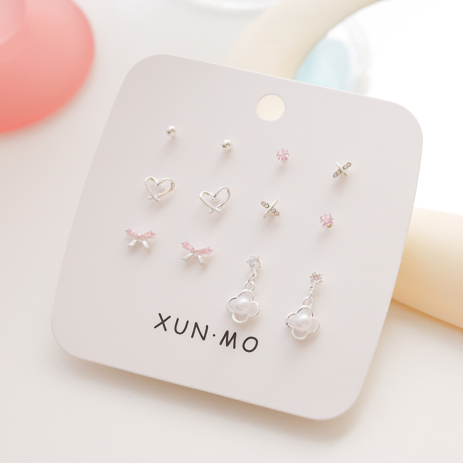 Sweet and Cool Aurora Exquisite silver needle stud earrings, versatile and elegant earrings for women, new heart-shaped set pendants and earrings wholesale Specification drawing