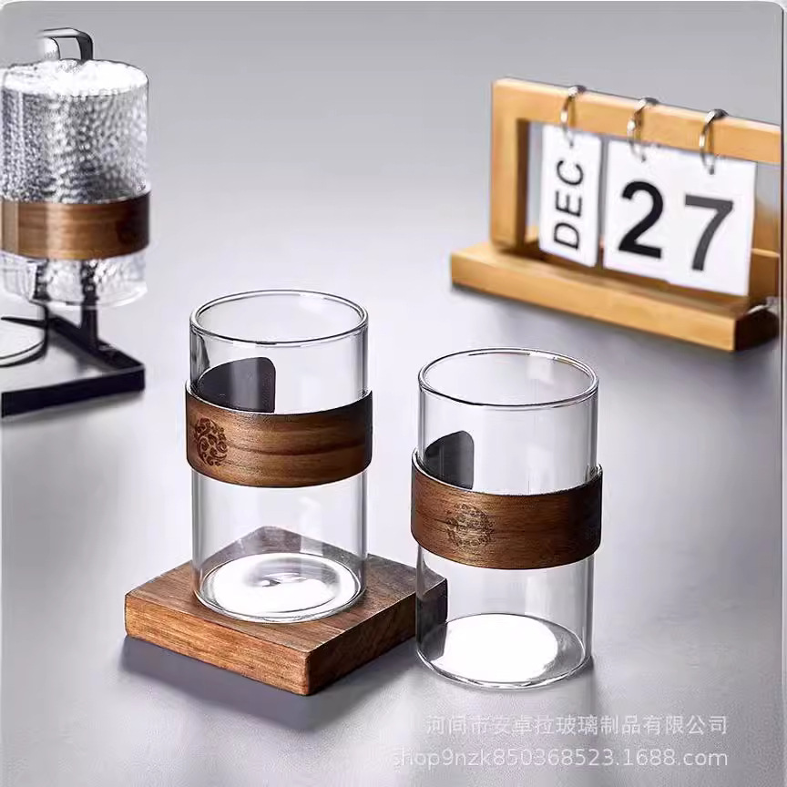 Chinese-style high-temperature resistant high borosilicate glass water cups, household drinking cup sets, living room high appearance level tea brewing cups for guests Specification drawing