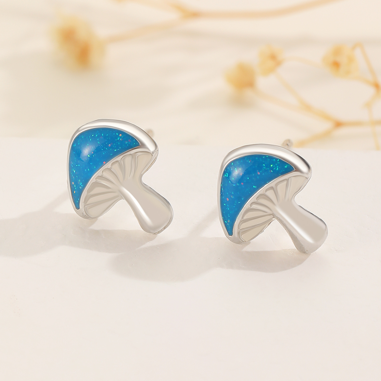 European and American cross-border small mushroom stud earrings, simple and sweet, three-dimensional mushroom earrings, women's forest-style beautiful earrings details Picture