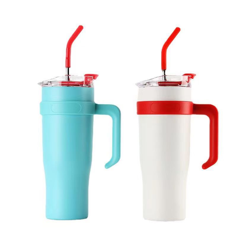 Douyin's same style giant insulated cup with handle, car ice king cup, large-capacity outdoor popular insulated straw cup Item Picture