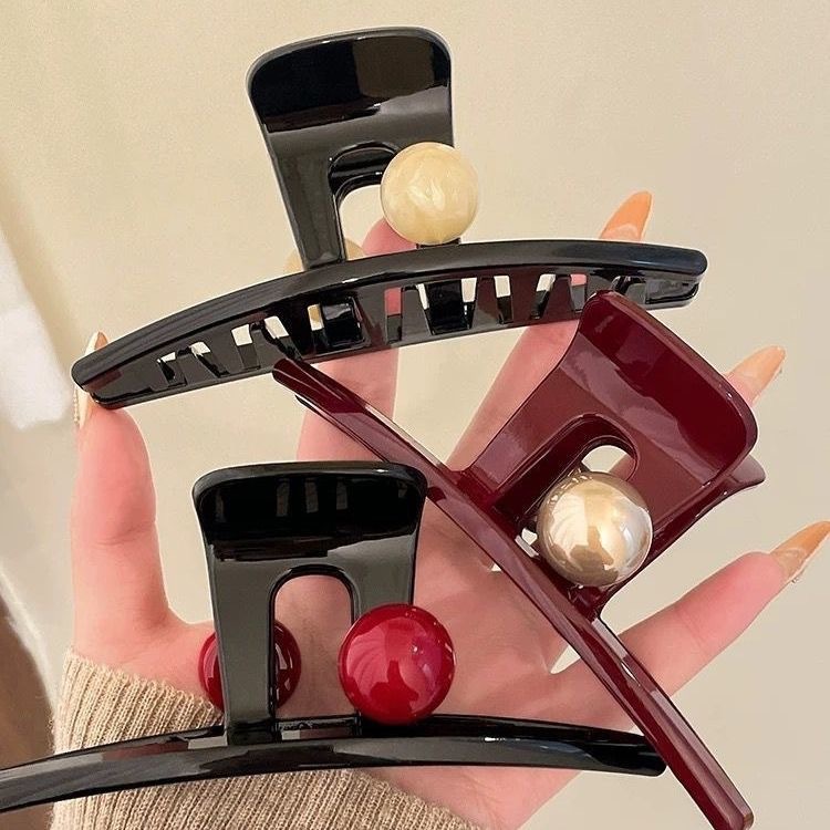 Large pearl Encore red grabber women's large size, high-end and elegant style hair clip, large volume hair clip, shark clip Specification drawing