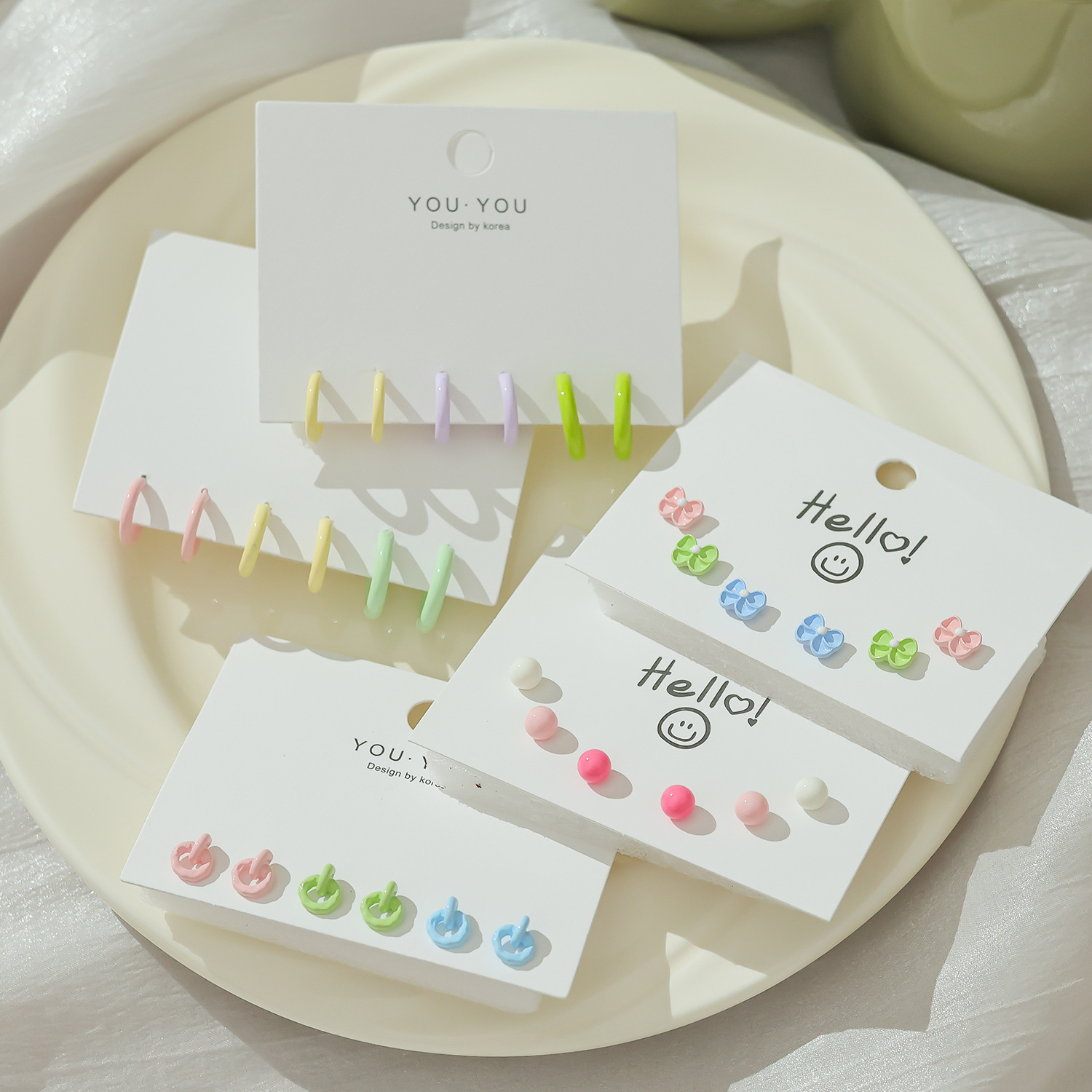 Summer colorful C-shaped ear ring set, ins Sweet dopamine ear studs, 2024 new daily versatile and niche earrings Specification drawing