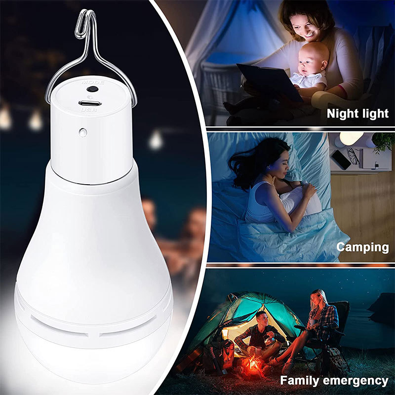 Solar bulb, USB rechargeable bulb with remote control, four-speed dimming, household power outage emergency light, night market stall Application Scenario