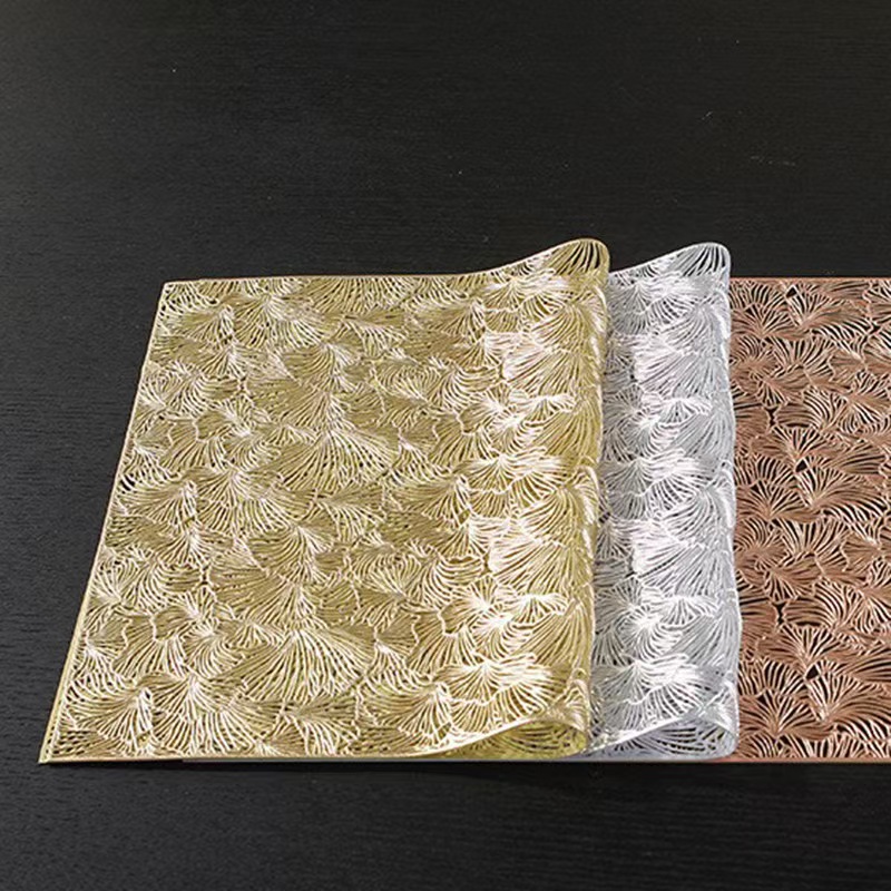 Factory direct sales of Ginkgo leaf hollowed-out placemats, hotel and home decoration, PVC waterproof and wear-resistant placemats, heat insulation pads wholesale Specification image