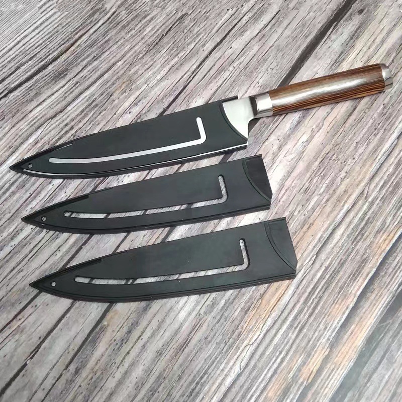 Black PP plastic knife sheath, 8-inch chef knife protective cover, L-shaped hollowed-out quick-drain fruit knife universal knife cover full figure