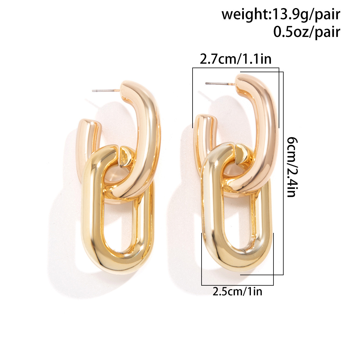 European and American cross-border accessories, fashionable commuting geometric metal ring teardrop stud earrings, personalized and simple chain earrings for women Item Picture