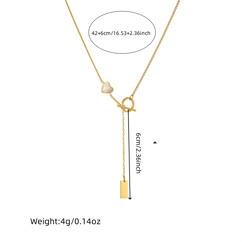 Korean-style fashionable and simple design gold-plated stainless steel heart-shaped square pendant OT buckle chain accessory necklace Application Scenario
