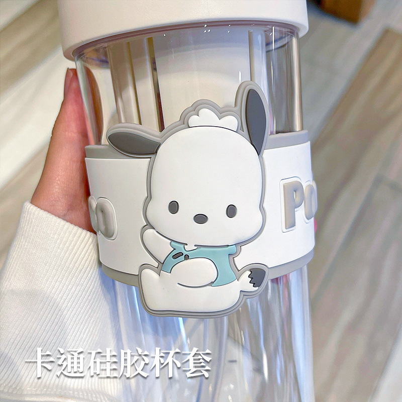 Sanrio cute plastic water cup with straw, cartoon student trendy fruit tea cup, large-capacity sports portable cup Specification drawing
