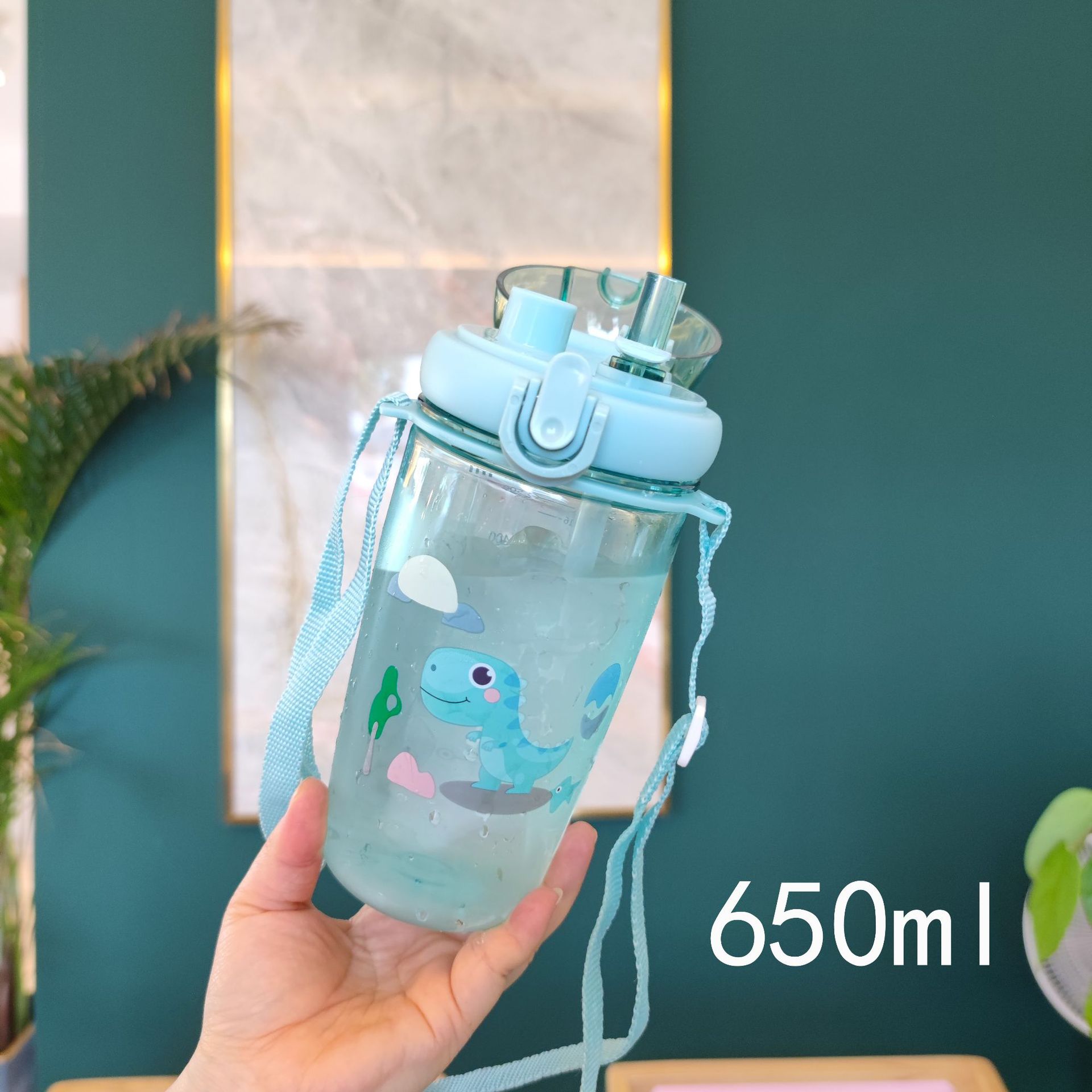 New children's double-drinking spout water cup, portable shoulder strap cup with lock, outdoor casual water bottle, fitness and sports cup Specification drawing