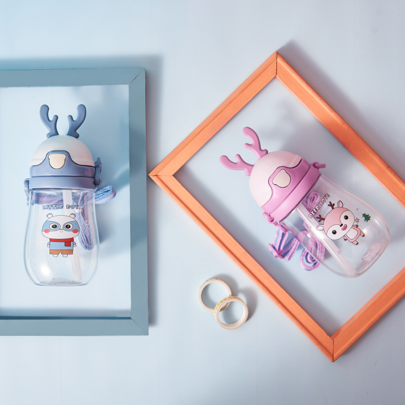 Yinqian Children's Straw Cartoon Cup, Baby water-absorbing Cup, Food-grade plastic anti-drop water bottle, Student portable and easy-to-use cup Specification drawing