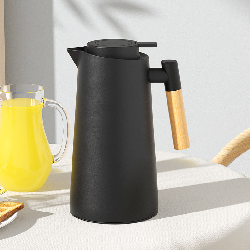 New Nordic household insulated kettle, wooden handle, glass inner liner, hot water kettle, coffee pot, large capacity, gift cup, printed words details Picture
