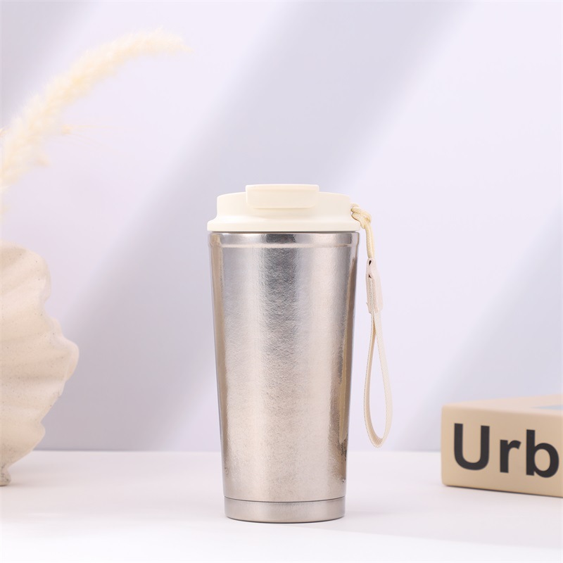 Light luxury pure titanium women's coffee cup, outdoor portable straw cup, car insulated cup, vacuum titanium cup with handle rope full figure