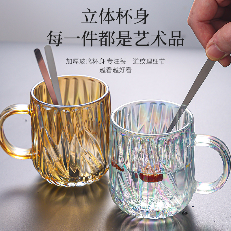 Wholesale of high-appearance-level cups, glass cups with handles, heat-resistant personal coffee cups, water cups, women's breakfast milk cups Specification drawing