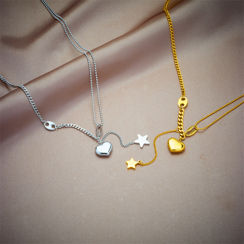 This exquisite Japanese and Korean style necklace is versatile with star tassels and a three-dimensional heart-shaped collarbone chain. It features a niche design and a cold style full figure