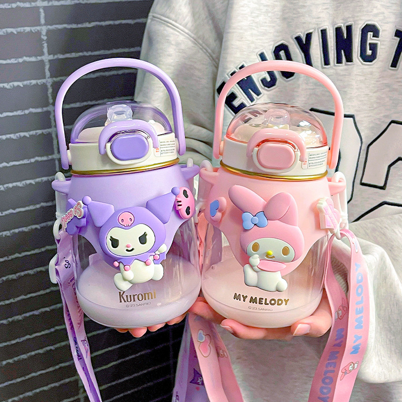 Sanrio officially authorized plastic cup, high appearance level cartoon student potbelly straw cup, outdoor convenient carrying cup full figure