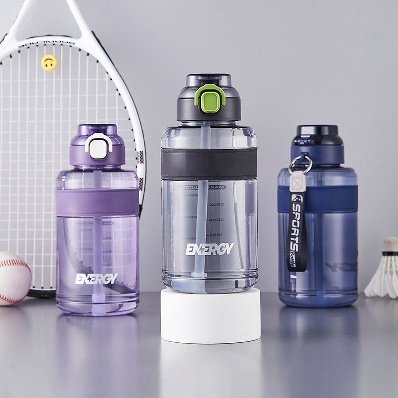 Fuxing Sports Water Bottle, Student large-capacity outdoor portable men's water cup, Fitness graduated Straw Cup, anti-drop Space cup full figure