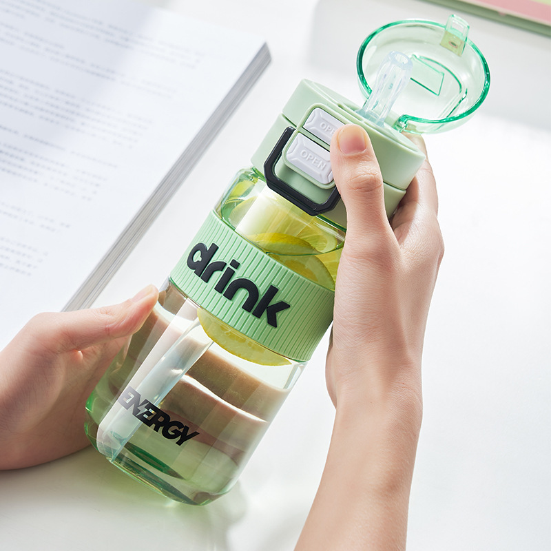 Fuxing water cups, men's and women's straw cups, student sports double-drinking tea cups, outdoor portable water bottles, one-button pop-up LIDS, portable cups Specification drawing