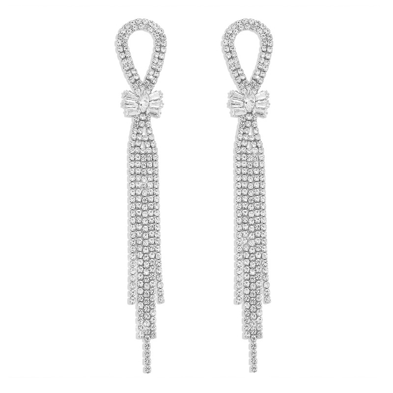 Wholesale of cross-border fashion exaggerated bow tassel earrings and accessories for women, with a light luxury and high-end feel, and a cold style Item Picture